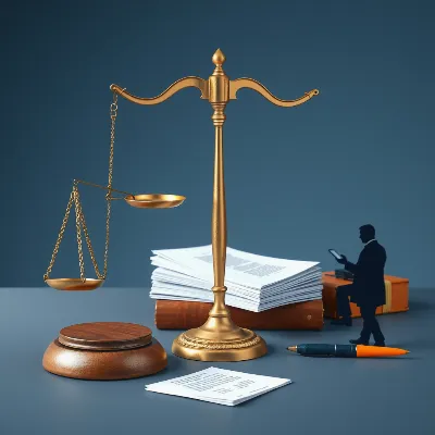 Legal aid illustration with scales of justice and legal documents